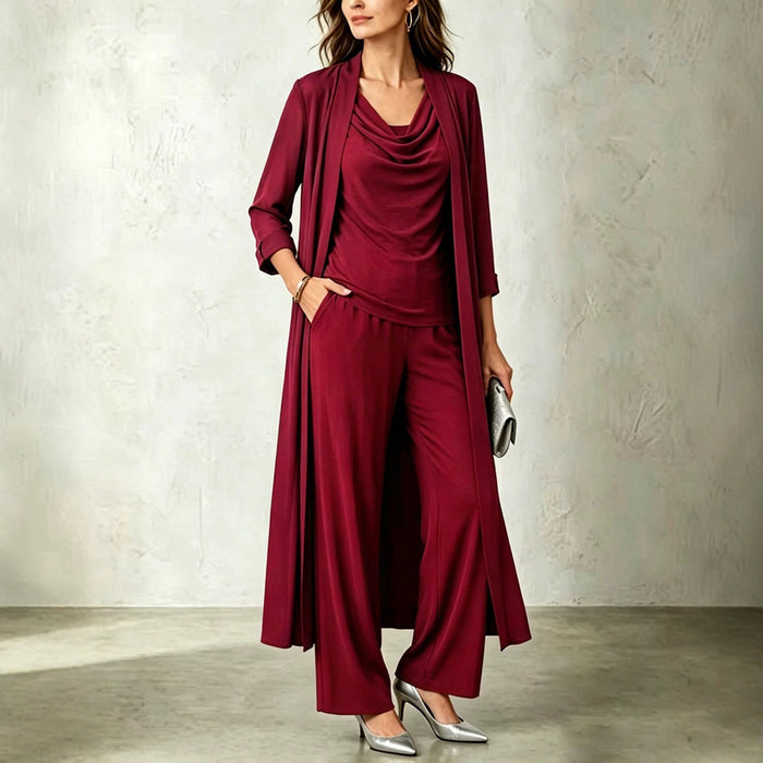 3-Piece Cardigan, Top & Wide Leg Pants Set