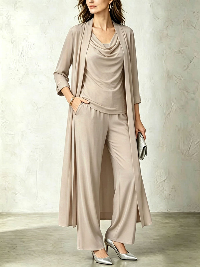 3-Piece Cardigan, Top & Wide Leg Pants Set