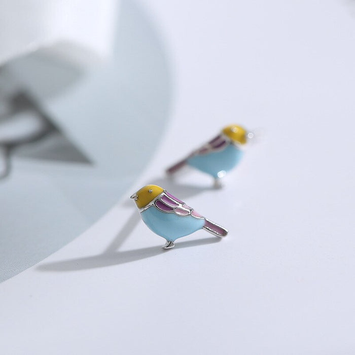 925 Sterling Silver Colored Bird Stud Earrings For Women Beautiful Jewelry