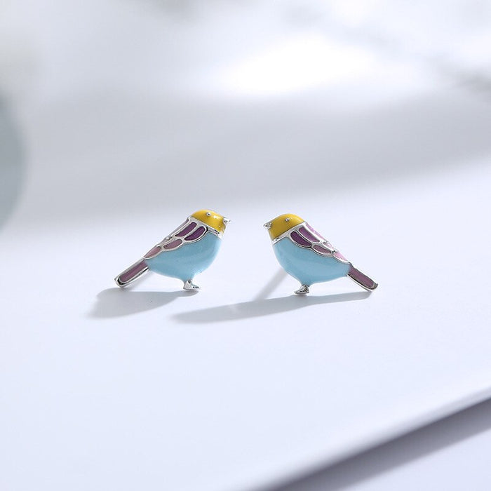 925 Sterling Silver Colored Bird Stud Earrings For Women Beautiful Jewelry
