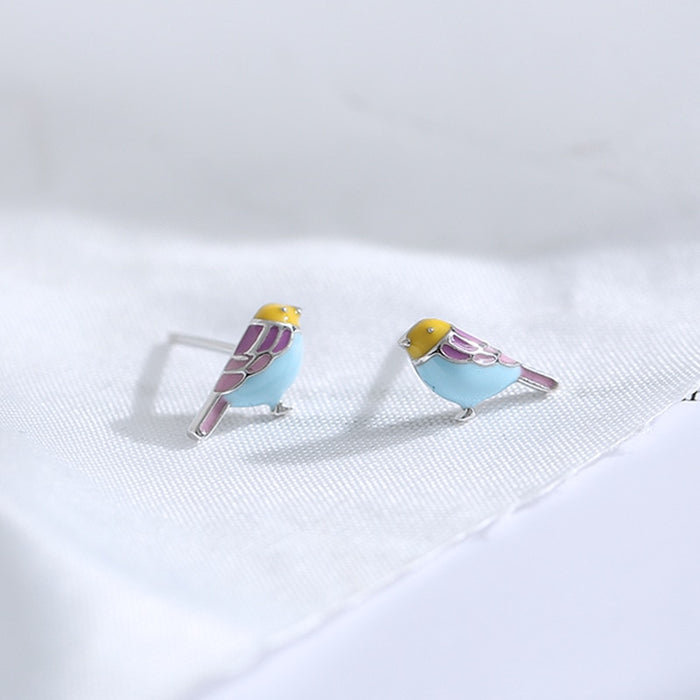 925 Sterling Silver Colored Bird Stud Earrings For Women Beautiful Jewelry