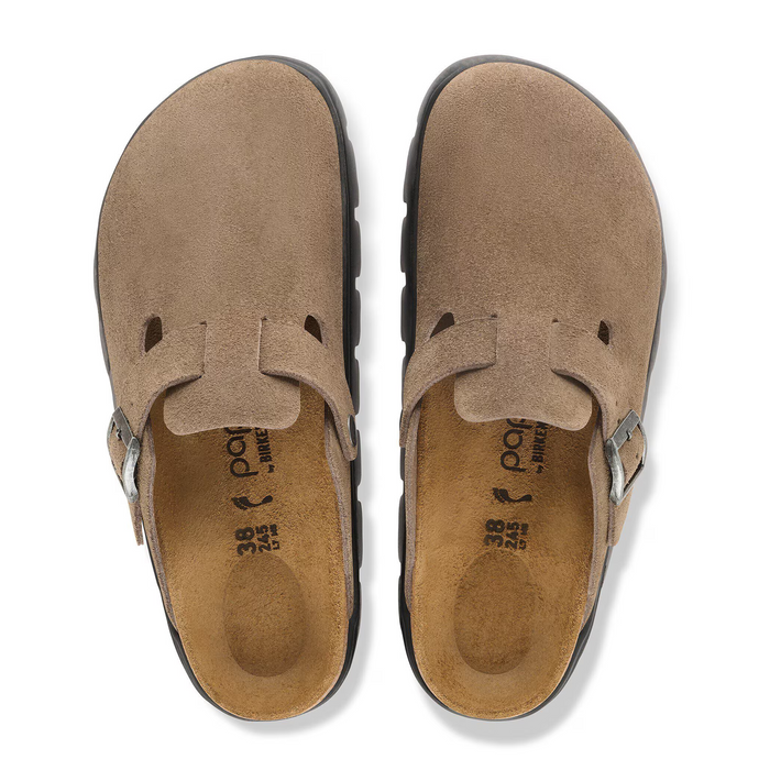 Birkenstock Boston Chunky Clog (Women) - Gray Taupe Suede Dress-Casual - Clogs & Mules - The Heel Shoe Fitters