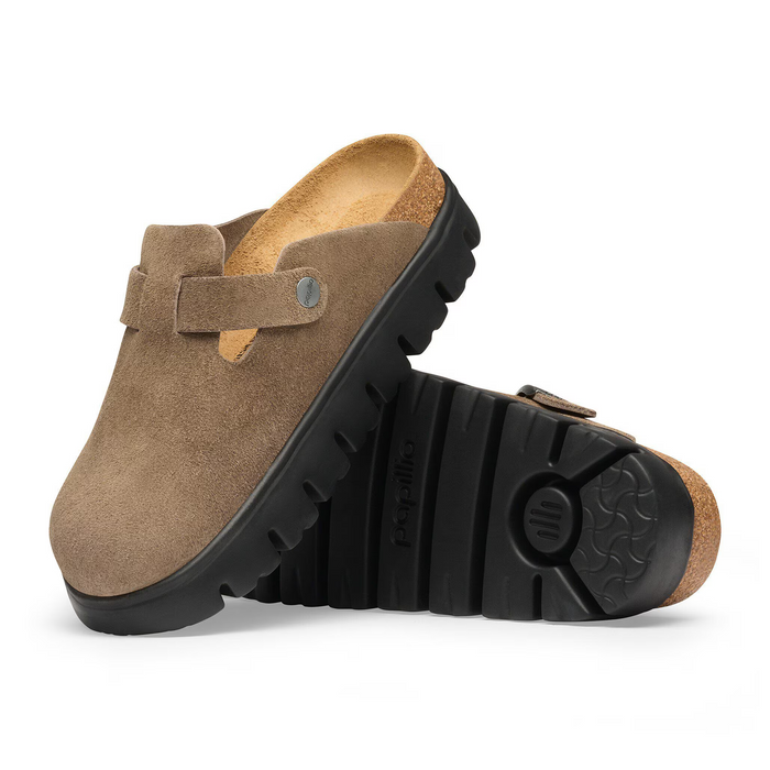 Birkenstock Boston Chunky Clog (Women) - Gray Taupe Suede Dress-Casual - Clogs & Mules - The Heel Shoe Fitters