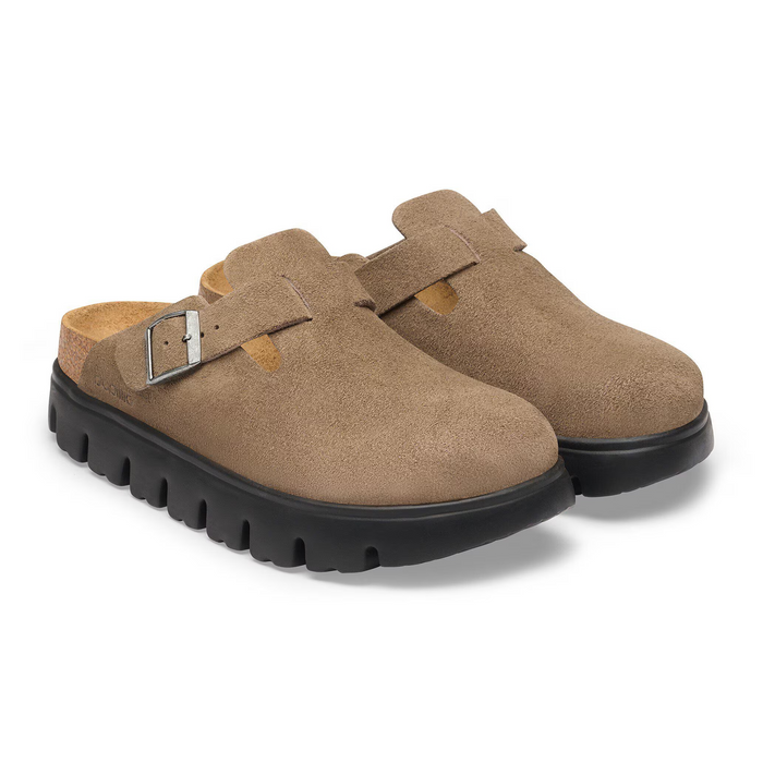 Birkenstock Boston Chunky Clog (Women) - Gray Taupe Suede Dress-Casual - Clogs & Mules - The Heel Shoe Fitters
