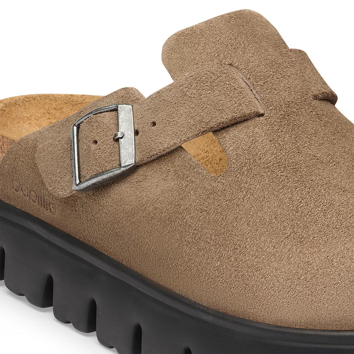 Birkenstock Boston Chunky Clog (Women) - Gray Taupe Suede Dress-Casual - Clogs & Mules - The Heel Shoe Fitters