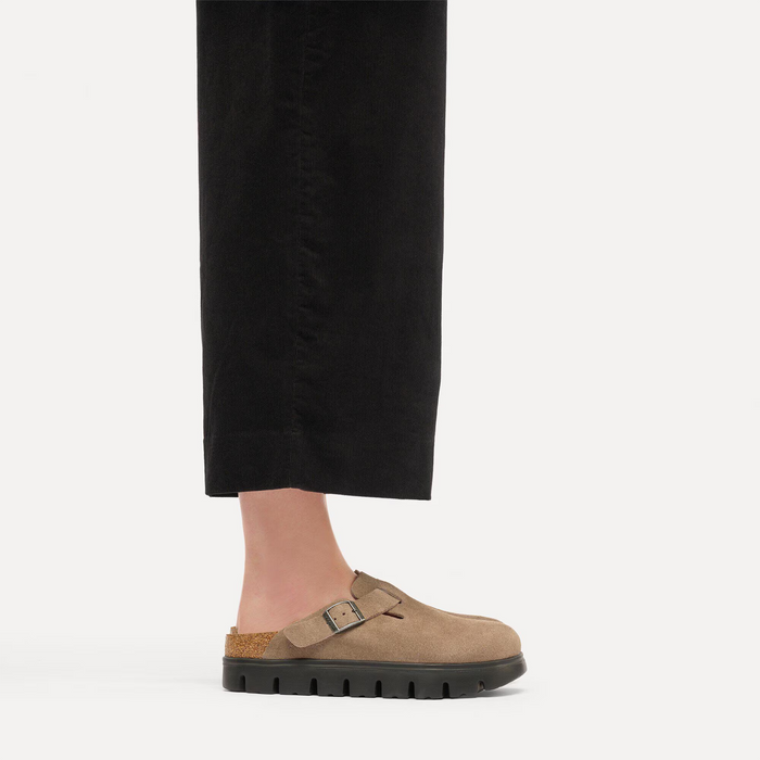 Birkenstock Boston Chunky Clog (Women) - Gray Taupe Suede Dress-Casual - Clogs & Mules - The Heel Shoe Fitters
