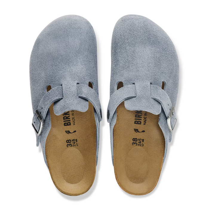 Birkenstock Boston Clog (Men) - Stone Blue Suede Dress-Casual - Clogs & Mules - The Heel Shoe Fitters