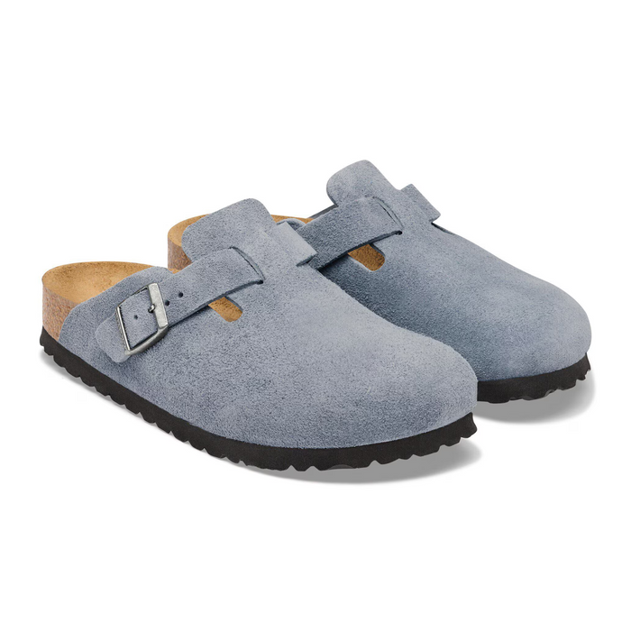 Birkenstock Boston Clog (Men) - Stone Blue Suede Dress-Casual - Clogs & Mules - The Heel Shoe Fitters