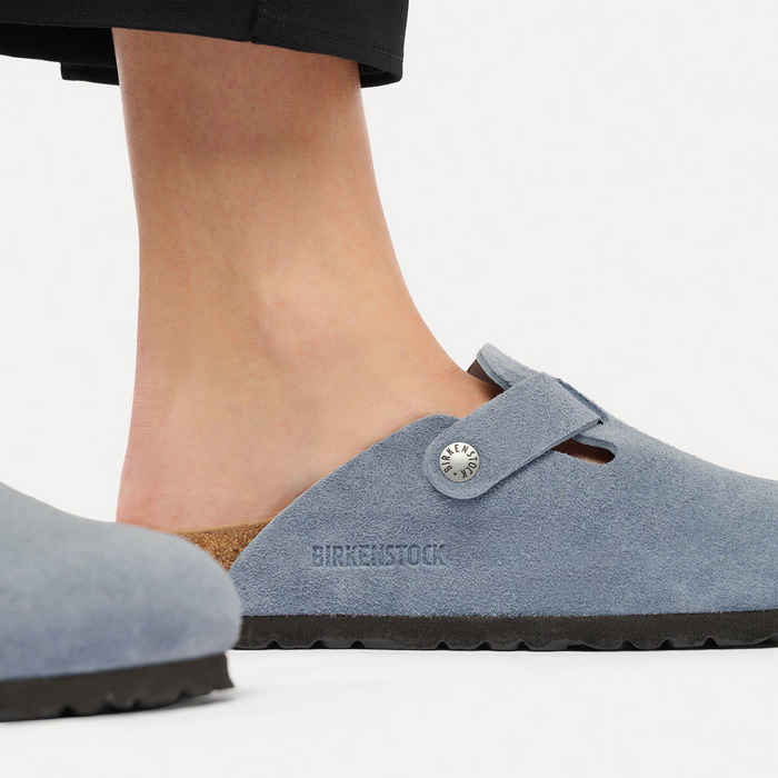 Birkenstock Boston Clog (Men) - Stone Blue Suede Dress-Casual - Clogs & Mules - The Heel Shoe Fitters