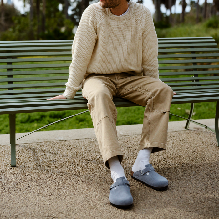 Birkenstock Boston Clog (Men) - Stone Blue Suede Dress-Casual - Clogs & Mules - The Heel Shoe Fitters