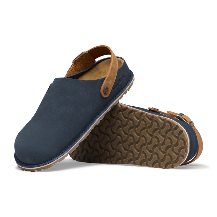 Birkenstock Lutry Clog (Men) - Navy Suede/Cognac Oiled Leather Dress-Casual - Clogs & Mules - The Heel Shoe Fitters