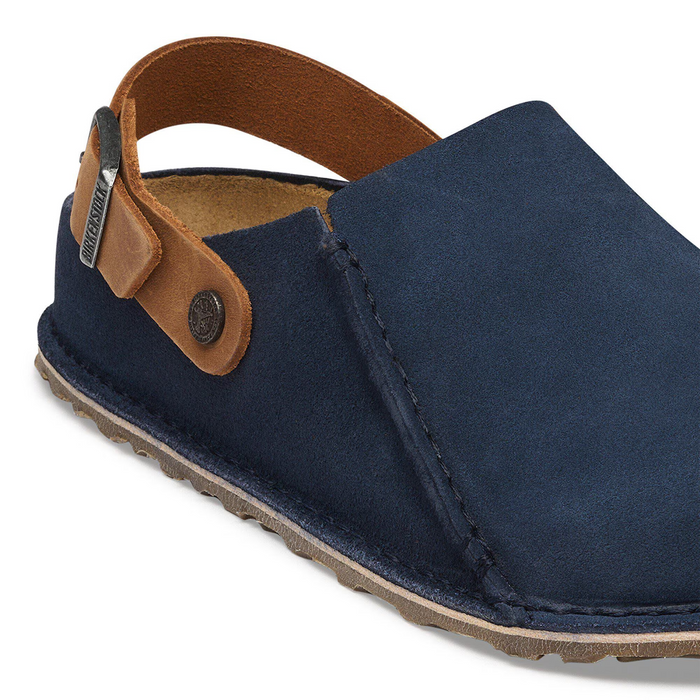 Birkenstock Lutry Clog (Men) - Navy Suede/Cognac Oiled Leather Dress-Casual - Clogs & Mules - The Heel Shoe Fitters