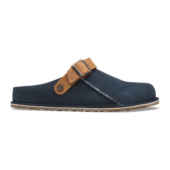 Birkenstock Lutry Clog (Men) - Navy Suede/Cognac Oiled Leather Dress-Casual - Clogs & Mules - The Heel Shoe Fitters