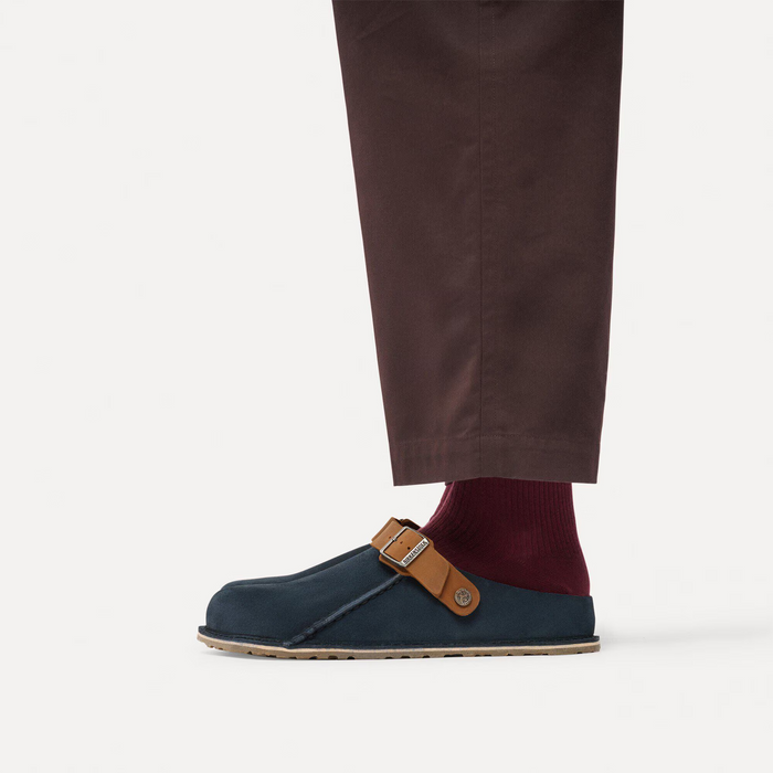 Birkenstock Lutry Clog (Men) - Navy Suede/Cognac Oiled Leather Dress-Casual - Clogs & Mules - The Heel Shoe Fitters