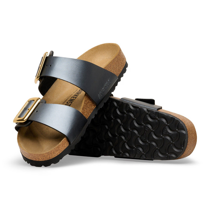 Birkenstock Sydney Luxe Buckle Slide Sandal (Women) - Metallic Black Birko-Flor Sandal - Slide - The Heel Shoe Fitters