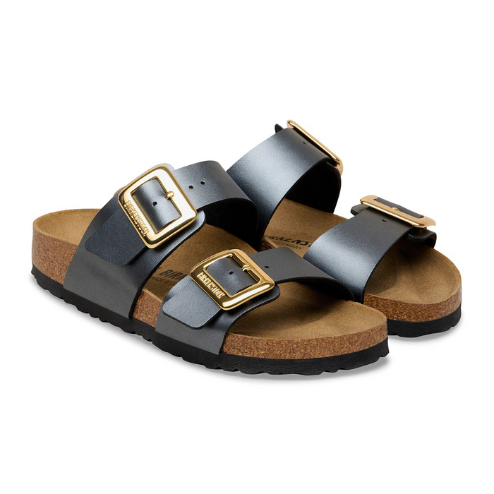 Birkenstock Sydney Luxe Buckle Slide Sandal (Women) - Metallic Black Birko-Flor Sandal - Slide - The Heel Shoe Fitters