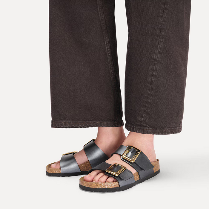 Birkenstock Sydney Luxe Buckle Slide Sandal (Women) - Metallic Black Birko-Flor Sandal - Slide - The Heel Shoe Fitters