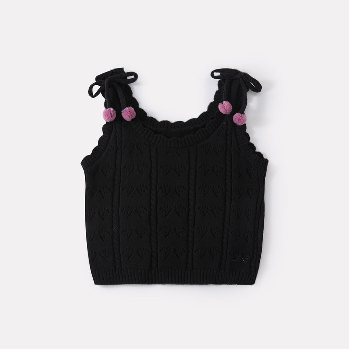 Bow Knit Vest and Mesh Skirt Two-Piece Set for Baby Girls Casual Cool Style