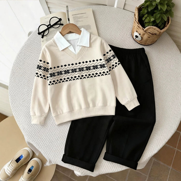 Boy's  Two-Piece V-Neck Sweatshirt Long Sleeve Casual Pants