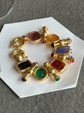 Brass Statement Chunky Colorful Retro Beads Bracelet Women Jewelry