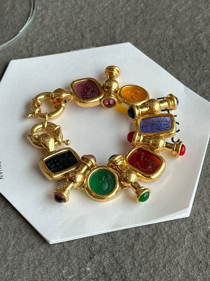 Brass Statement Chunky Colorful Retro Beads Bracelet Women Jewelry