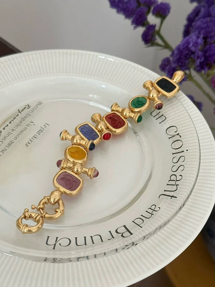 Brass Statement Chunky Colorful Retro Beads Bracelet Women Jewelry