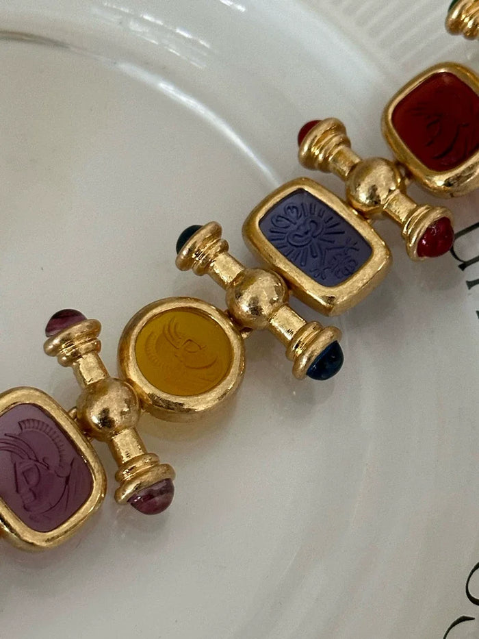 Brass Statement Chunky Colorful Retro Beads Bracelet Women Jewelry