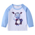 Children's pure cotton shoulder T-shirt with round neck and long sleeves