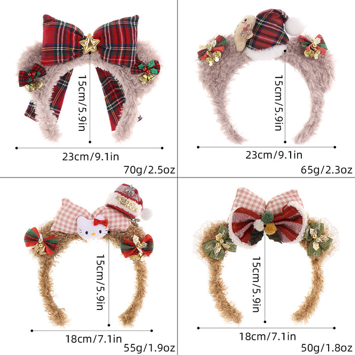 Christmas Plush Shellelue Headband with Bow, Red Kitty Hairband for Theme Park Photos