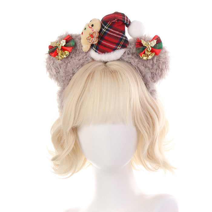 Christmas Plush Shellelue Headband with Bow, Red Kitty Hairband for Theme Park Photos