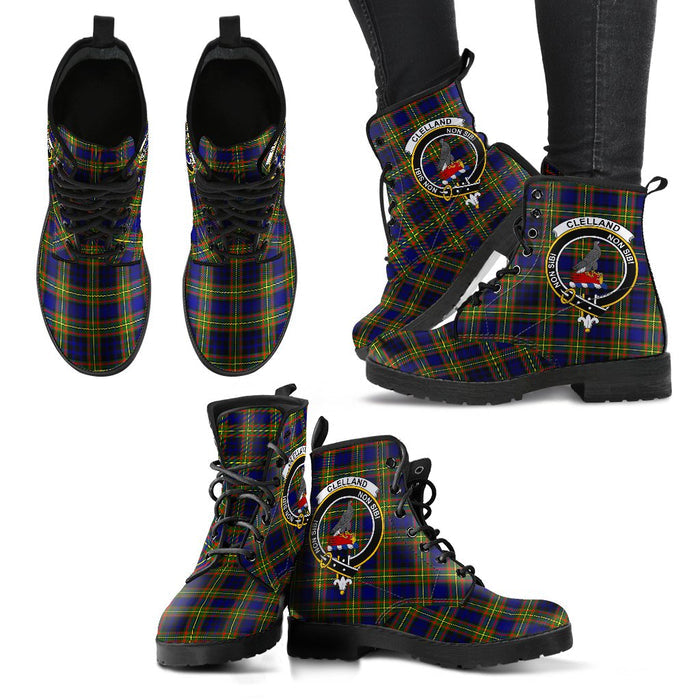 Clelland Modern Tartan Clan Badge Leather Boots