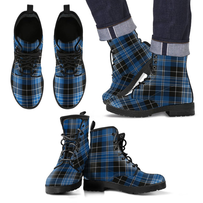 Clergy Blue Tartan Leather Boots Footwear Shoes