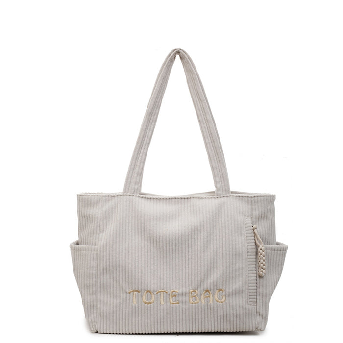 Corduroy shoulder bag large capacity student class bag women's solid color tote bag ﻿