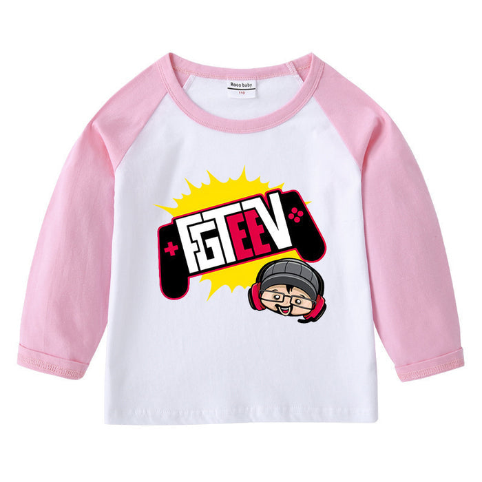Cotton raglan T-shirt with round neck and long sleeved base