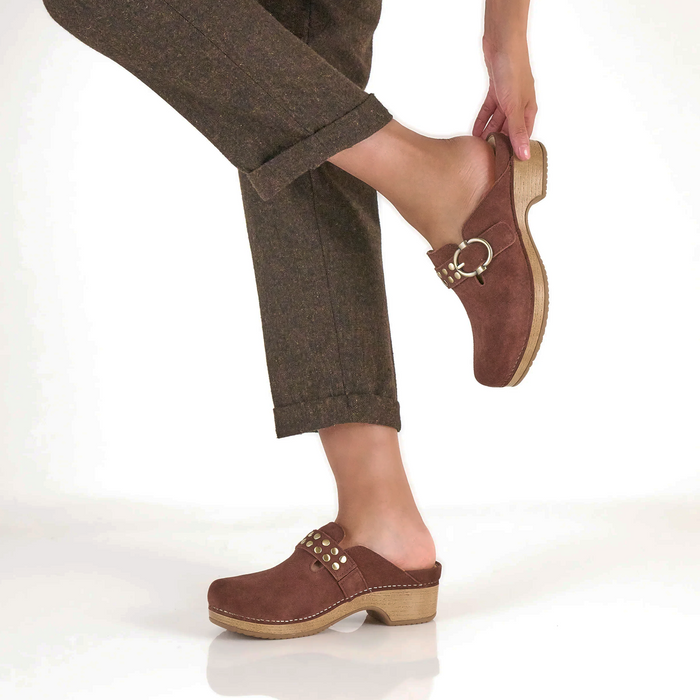 Dansko Branson Clog (Women) - Mahogany Suede Dress-Casual - Clogs & Mules - The Heel Shoe Fitters