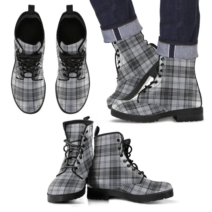 Douglas Grey Modern Tartan Leather Boots Footwear Shoes