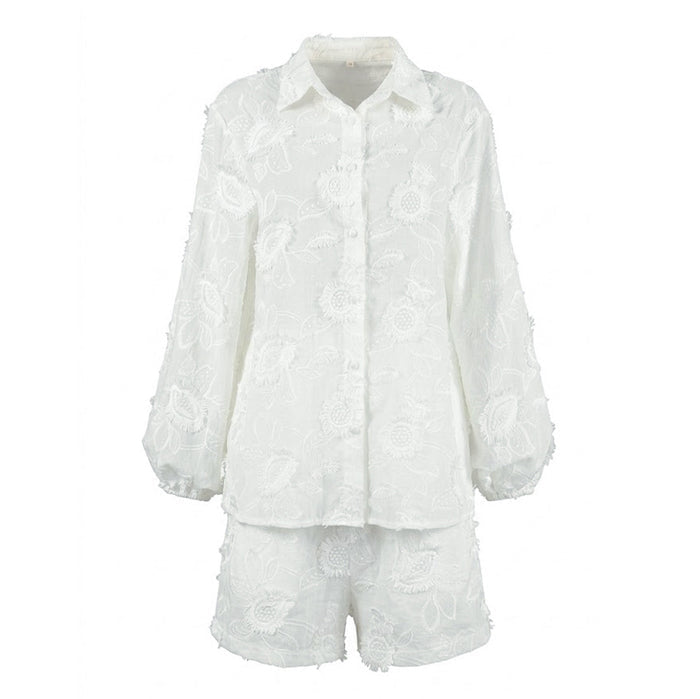 Embroidered shirt shorts set