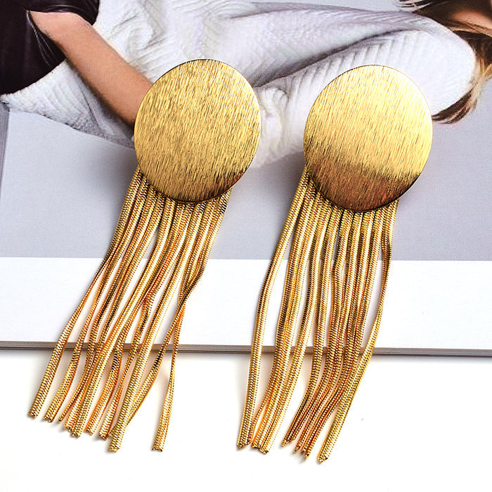 Fashion Earrings Metal Tassel Jewelry Gold Round