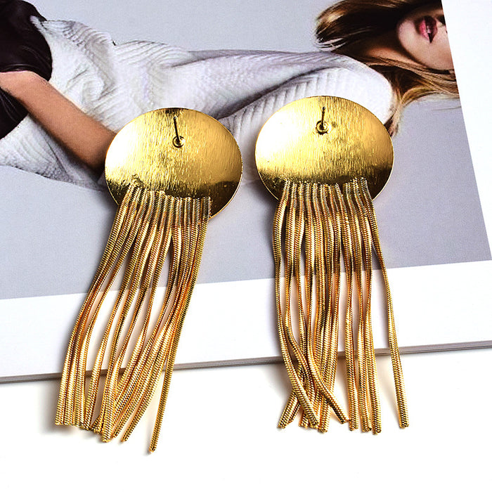 Fashion Earrings Metal Tassel Jewelry Gold Round