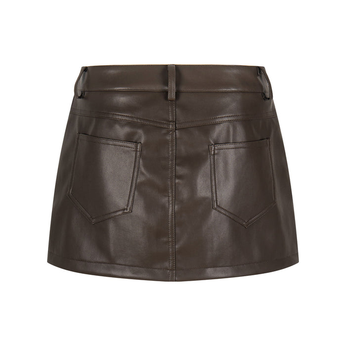 Faux Leather Mini Skirt High Waist Slimming Anti-Flash Streetwear