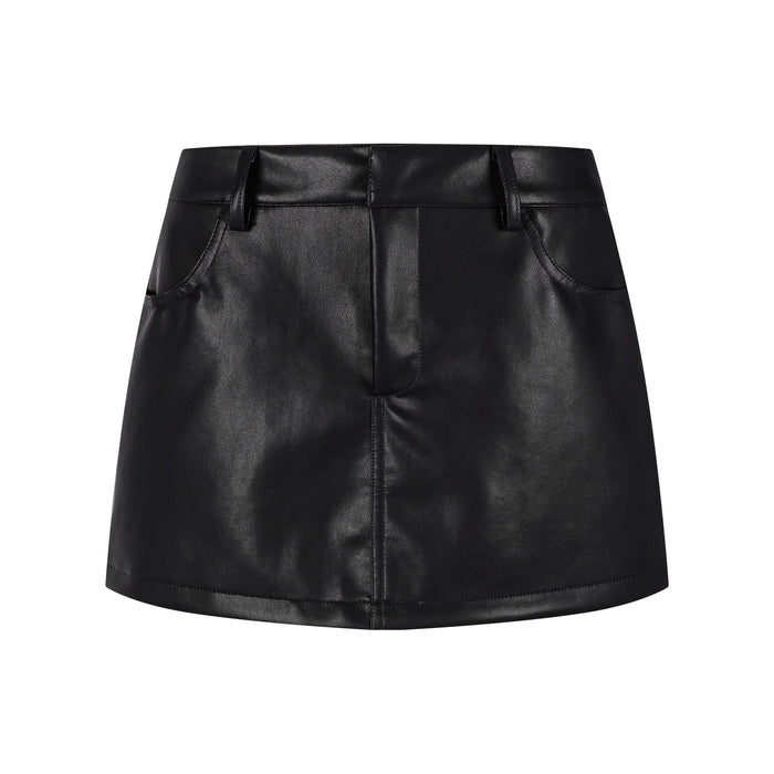 Faux Leather Mini Skirt High Waist Slimming Anti-Flash Streetwear