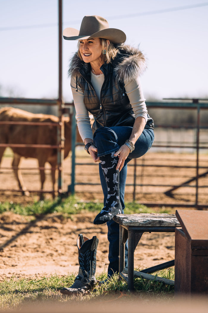 Get Western Black and White Performance Boot Socks