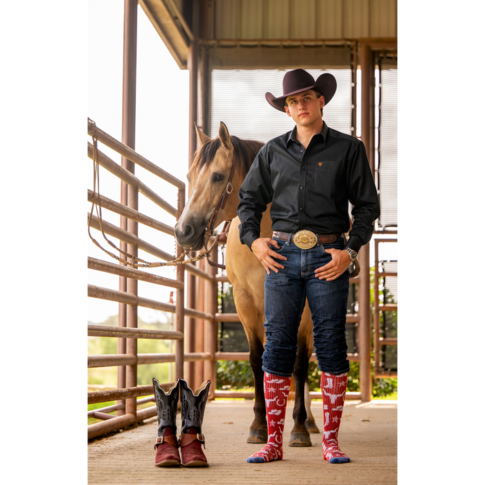 Get Western Red/ Navy Performance Boot Socks