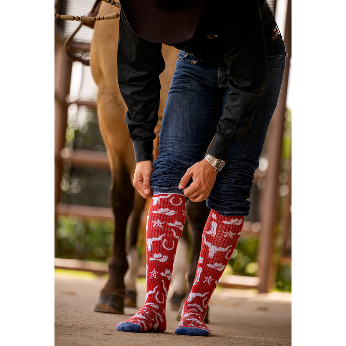 Get Western Red/ Navy Performance Boot Socks