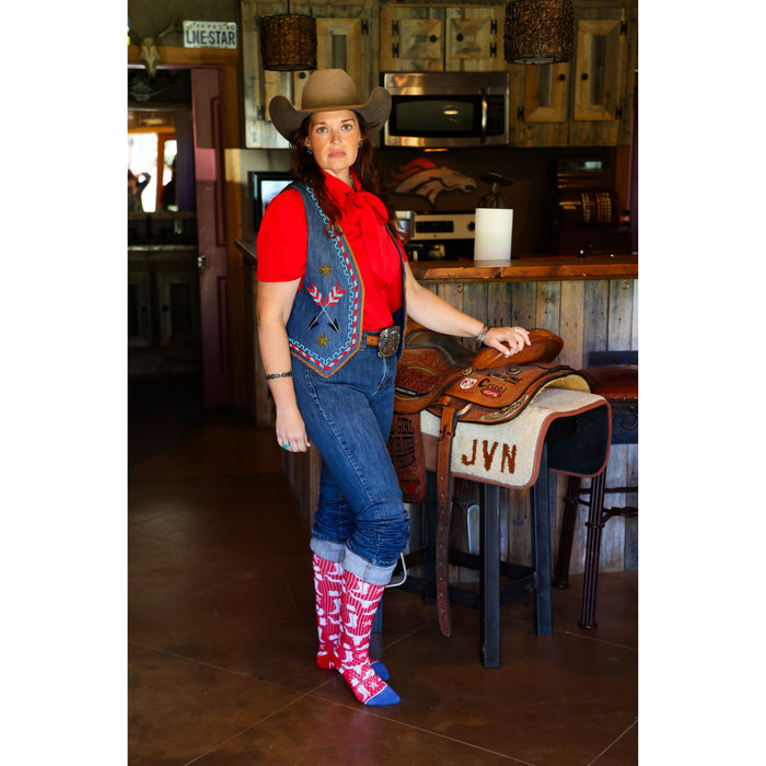 Get Western Red/ Navy Performance Boot Socks