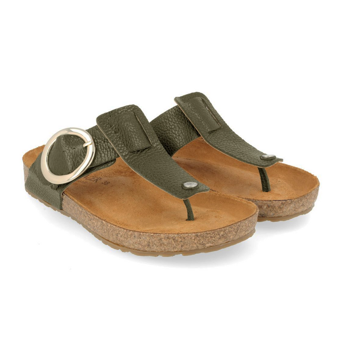 Haflinger Round Buckle Corinna Sandal (Women) - Olive Pebble Sandal - Thong - The Heel Shoe Fitters