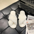 Hairy slippers with crossed rabbit fur and exposed toes