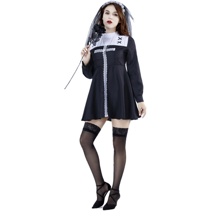 Halloween Dark Evil Nun Costume Cosplay Costume for Women Performance Uniform