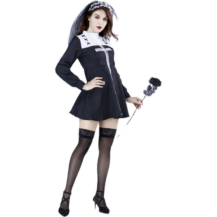 Halloween Dark Evil Nun Costume Cosplay Costume for Women Performance Uniform