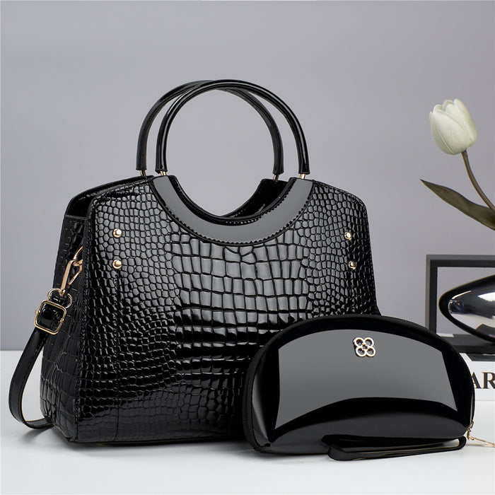 Handbag snake patterned mother and child bag shiny leather platinum bag